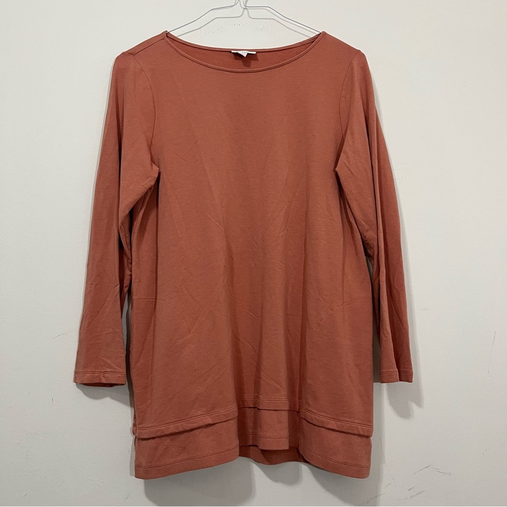 Purejill J.Jill Peach Tunic Top Layering Long Sleeve Sz Comfort L Preppy Minimal
